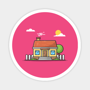 House With Sunset Cartoon Vector Icon Illustration Magnet